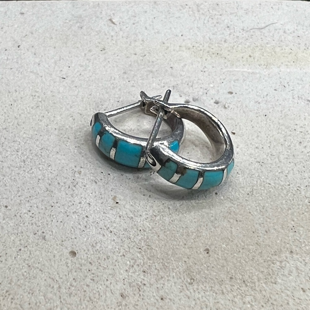 Vintage turquoise inlay 925 hoop earrings